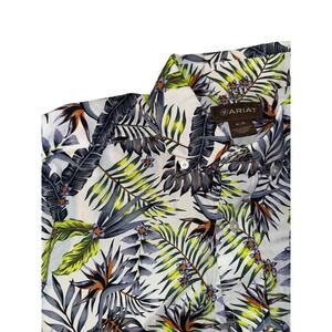 Ariat Pro‎ Classic Mens Button Down Shirt M Tropical Palm Floral Western Rodeo